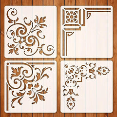 Cliths 4 Pcs Border Stencil Template for Painting Brocade Design Reusable Plastic Craft Templates for Wall Furniture Fabric Canvas Wood Home Decor DIY Projects