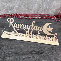Cliths Freestanding Ramadan Mubarak Sign Wooden Islamic Table Decor DIY Paintable Eid Decoration Home & Party Decor
