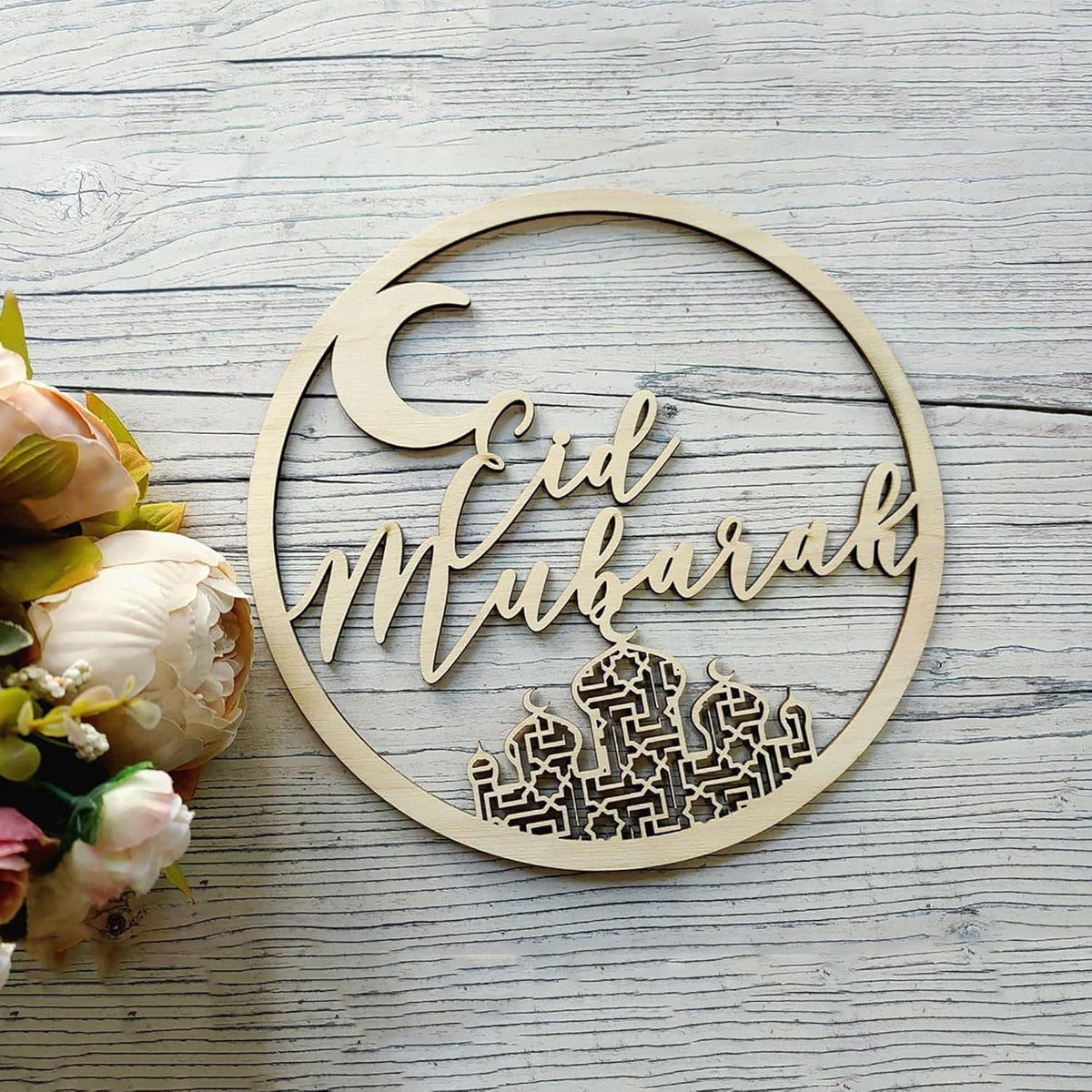 Cliths Eid Mubarak Wooden Hanging Sign Islamic Home Decor Ramadan Wall Art Festive Decoration DIY Gift