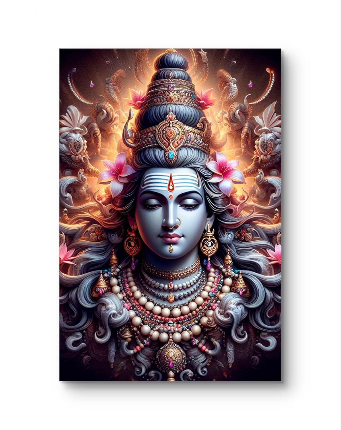 Decorative poster of a神像 with intricate details and vibrant colors on a white background