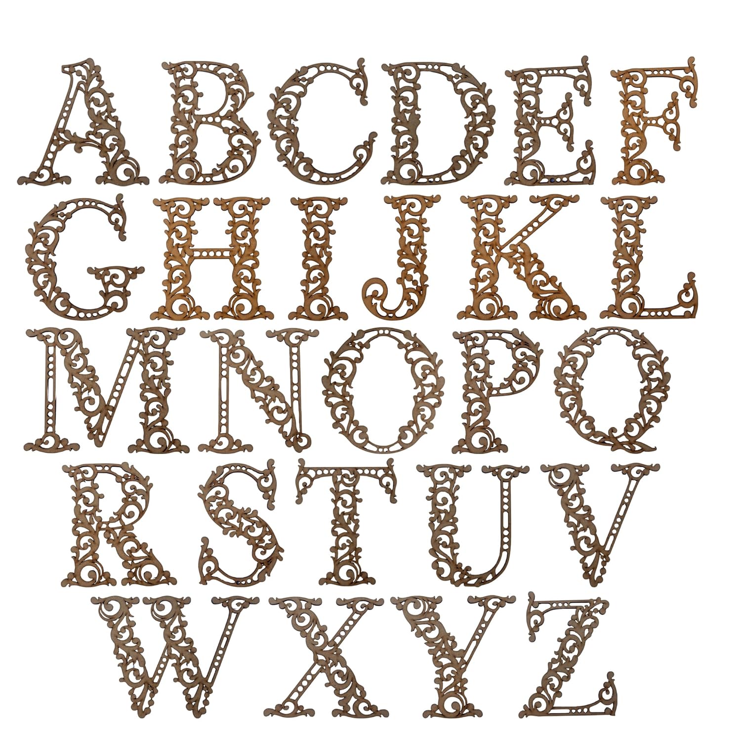 Decorative alphabet letters from A to Z on a white background