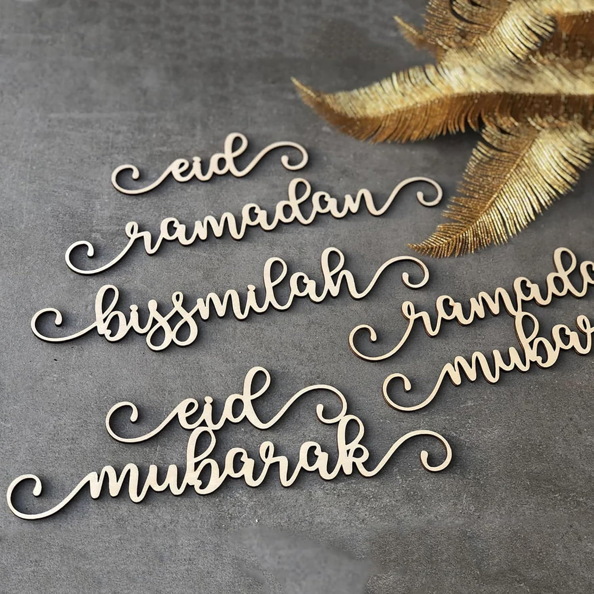 Cliths Set of 5 Eid Mubarak Wooden Sign Islamic Table Decor Ramadan Place Cards Bismillah Alhamdulillah Inshallah