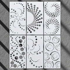 Six decorative panels with geometric patterns on a gray surface