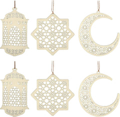 Set of six decorative metal ornaments with geometric patterns on a white background