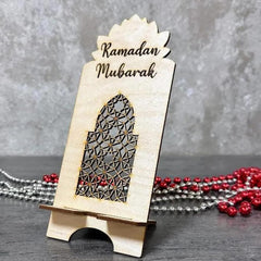Cliths Ramadan Mubarak Wooden Phone Stand Islamic Eid Gift Custom Engraved Smartphone Holder Muslim Home Decor