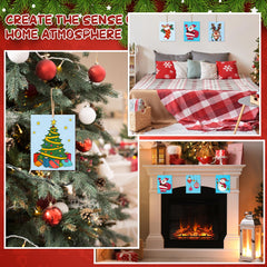 American Elm 12 Pcs Wooden Christmas Ornaments to Paint, Unfinished Predrilled Wood Slices for Crafts