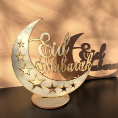Cliths Ramadan Mubarak Wooden Sign Freestanding Islamic Decor Eid Table Display DIY Unfinished