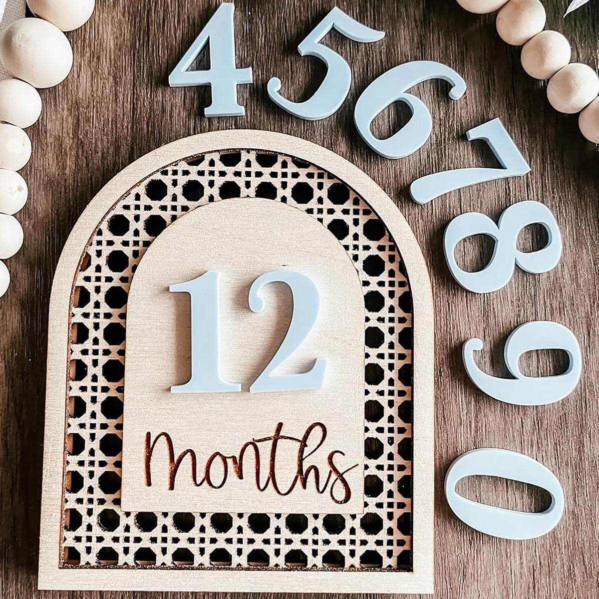 Cliths Boho Baby Milestone Cards Set 12 Month Markers with Wooden Board Photo Props Newborn Photoshoot