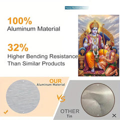 Advertisement showcasing aluminum material with religious iconography and comparative testing.