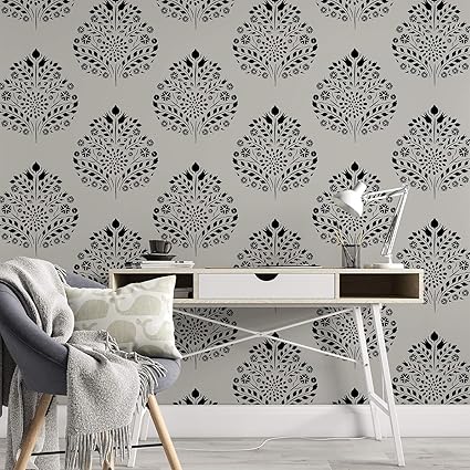 large leaf damask wall stencil