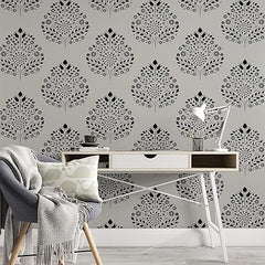large leaf damask wall stencil