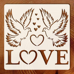 Dove and Heart Painting Stencil, Reusable PET DIY Art Template for Wooden Signs, Furniture, Wall, Fabric and Canvas, 6x6 inch, Cliths