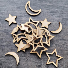 Cliths Set of 20 Wooden Moon & Star Confetti Eid Mubarak Table Scatter Islamic Ramadan Decor Muslim Gift