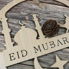Cliths Eid Mubarak Wooden Hanging Decoration Circle Ramadan Eid Decor Islamic Party Supplies Home