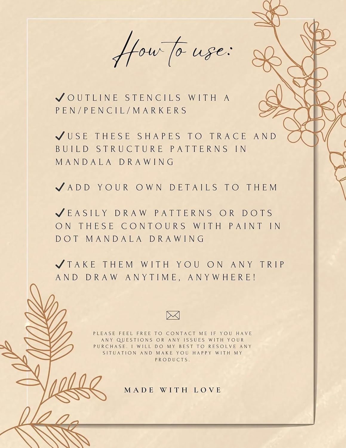 Instructions for using stencils with floral designs on a beige background