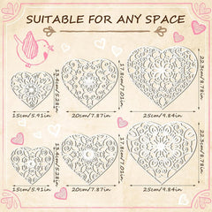 Heart-shaped stencils with measurements on a decorative background