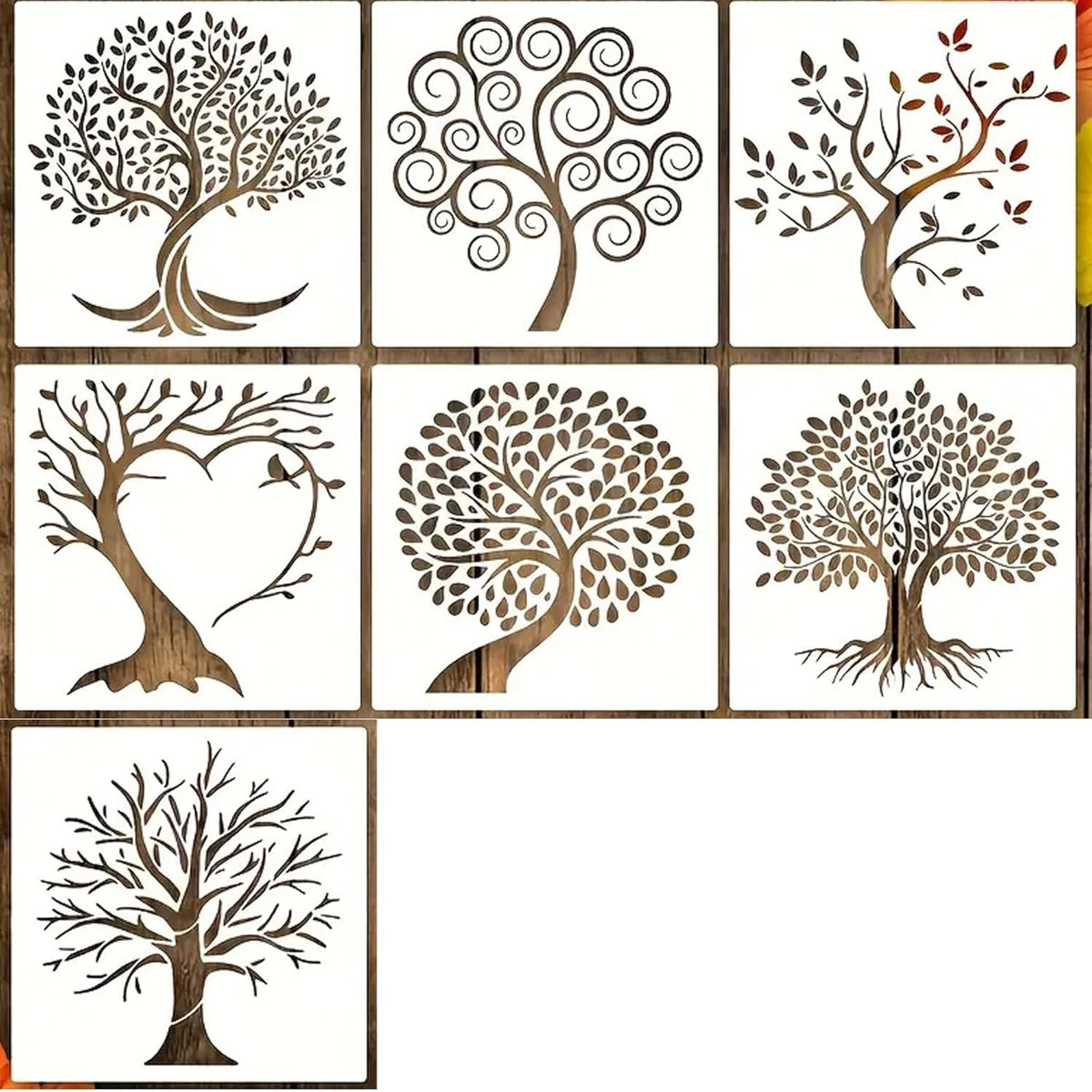 Cliths 7 Pcs Tree of Life Stencil Templates Reusable Plastic Art Templates with Separate Designs for Painting Walls, Wood, Canvas, Fabric, DIY Crafts, and Home Decoration