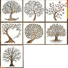 Cliths 7 Pcs Tree of Life Stencil Templates Reusable Plastic Art Templates with Separate Designs for Painting Walls, Wood, Canvas, Fabric, DIY Crafts, and Home Decoration