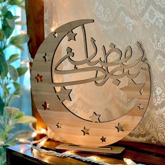 Cliths Ramadan Mubarak Wooden Crescent Moon Decor Islamic Table Display Eid Home Decoration