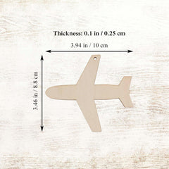 Unfinished wood airplane shape with measurements on a light wooden background