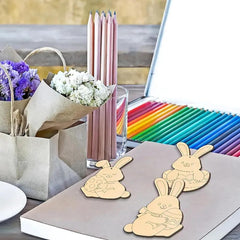 Cliths 24 Pcs Easter Bunny Egg Wooden Cutouts DIY Paintable Hanging Twine for Easter Tree & Home Decor