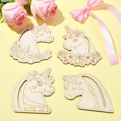 Cliths Pack of 20 Wooden Unicorn Head Cutouts Magical Craft Shapes DIY Graffiti Flower & Heart Decor Painting Blanks