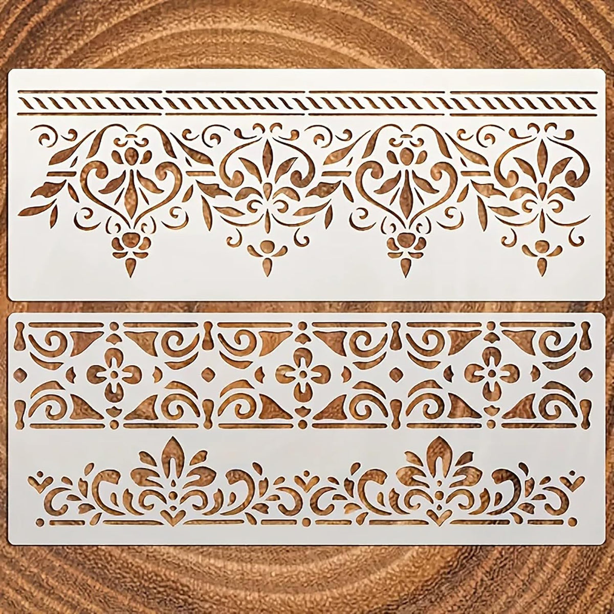 Cliths 2 Pcs Border Stencil Template for Painting Brocade Design Reusable Plastic Craft Templates for Wall Fabric Furniture Canvas Wood DIY Home Decor Projects