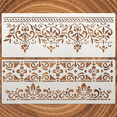 Cliths 2 Pcs Border Stencil Template for Painting Brocade Design Reusable Plastic Craft Templates for Wall Fabric Furniture Canvas Wood DIY Home Decor Projects