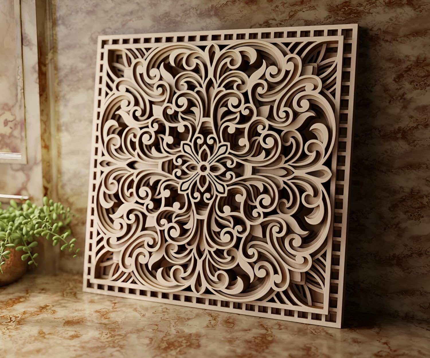 square mandala wall art wooden