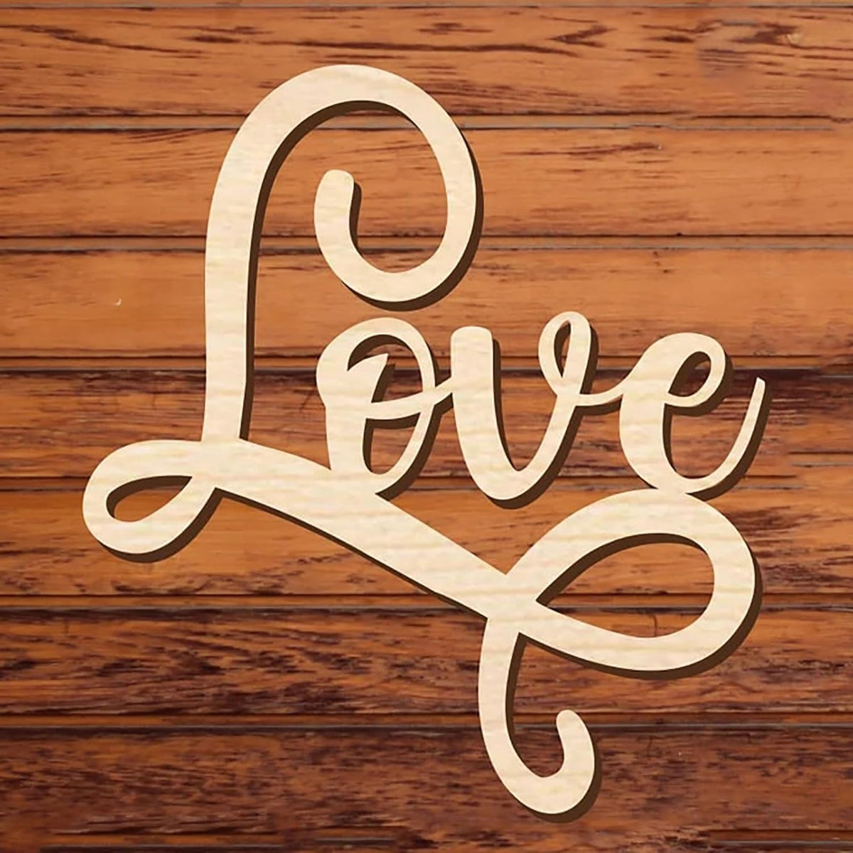 Wooden decorative sign with 'love' on a wooden background