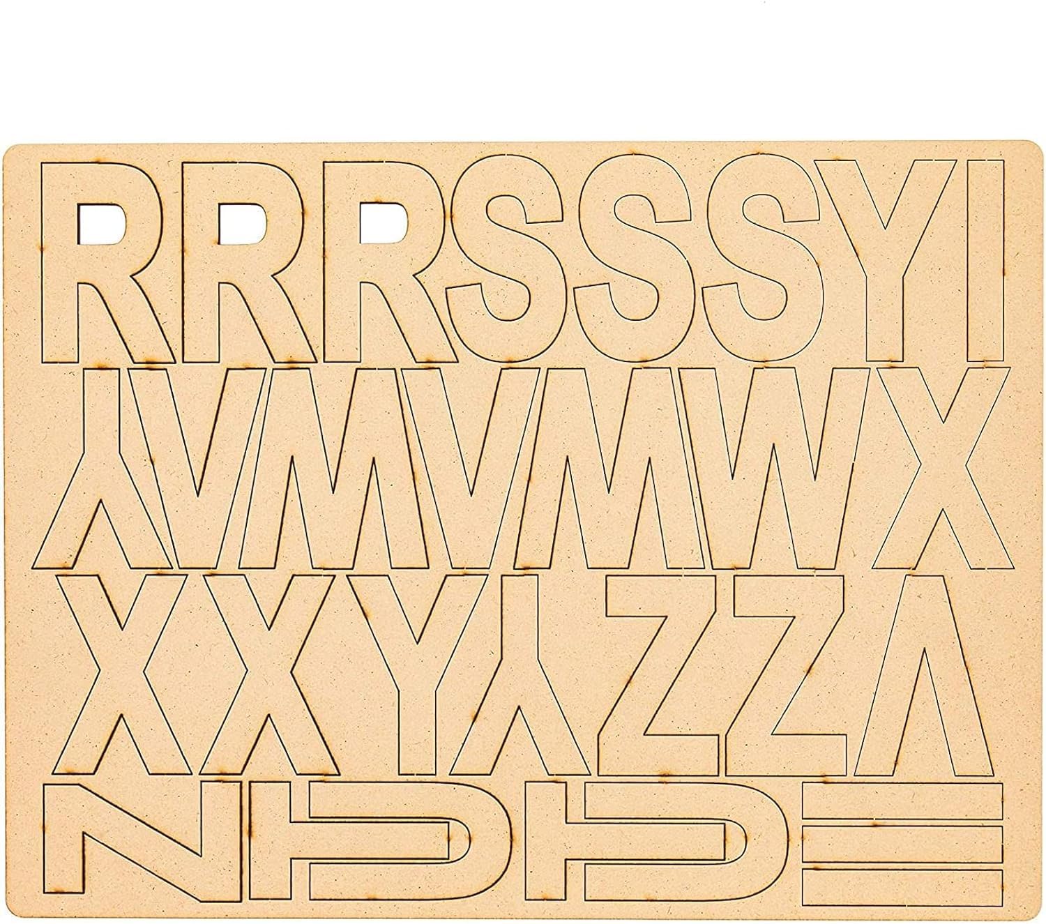 Wooden letters and symbols on a beige background