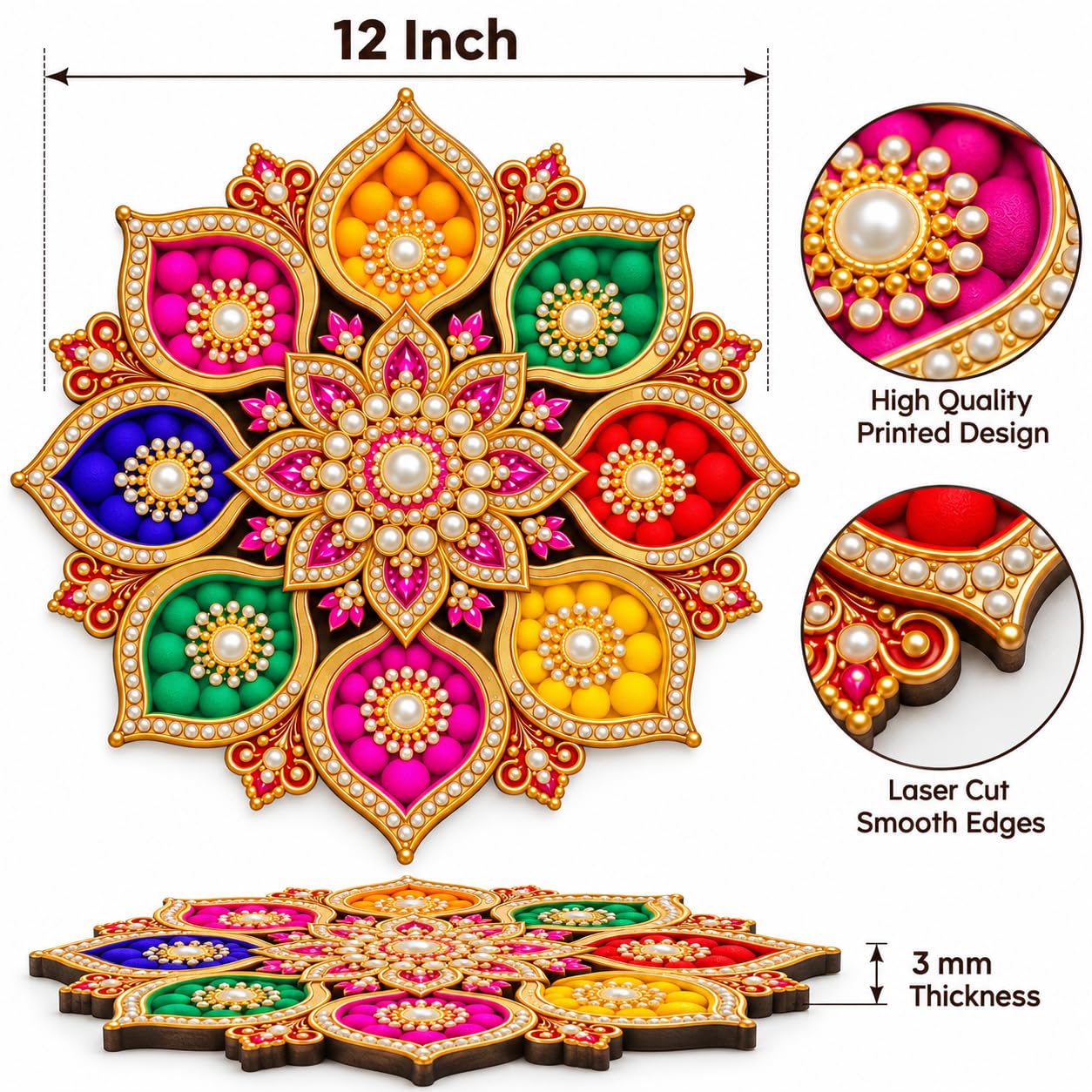 Printed MDF rangoli floor decoration for Diwali
