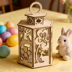 decorative wooden Easter lantern with bunny design for shelf table
