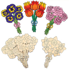 Set of colorful flower bouquets with ribbons on a white background