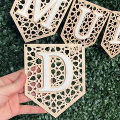 Cliths Ramadan Mubarak Wooden Banner Islamic Wall Art Geometric Design Eid Decor Rustic Home Decoration