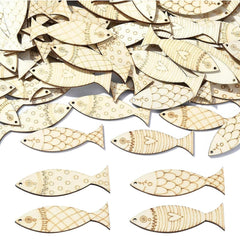 Cliths Pack of 20 Wooden Fish Cutouts Ocean Charm Crafts MDF Sea Animal Decor for DIY Wreaths Coasters