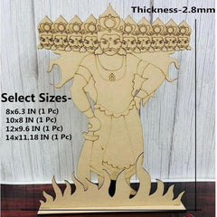 Wooden deity figure with customizable size options on a wooden stand.