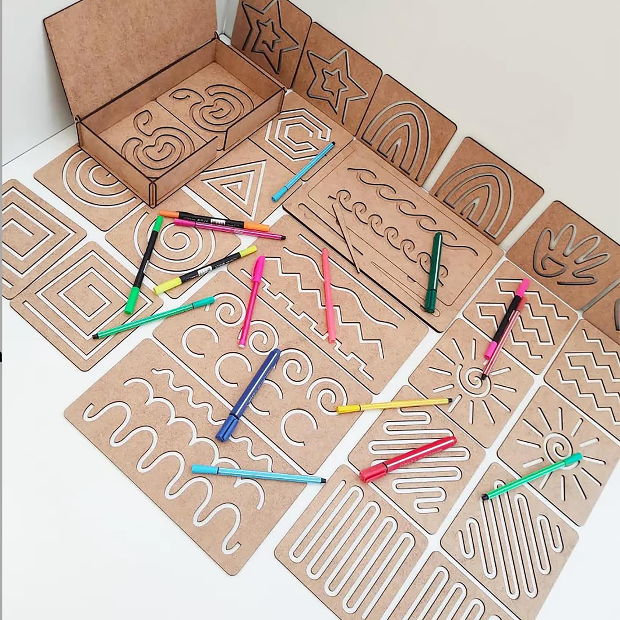 Educational wooden magic ruler stencil set for children