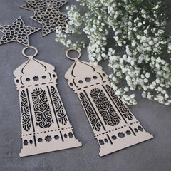 Cliths Pack of 2 Ramadan Mubarak Wooden Lanterns Islamic Wall Hanging Decor Eid Mubarak LED Light Holder