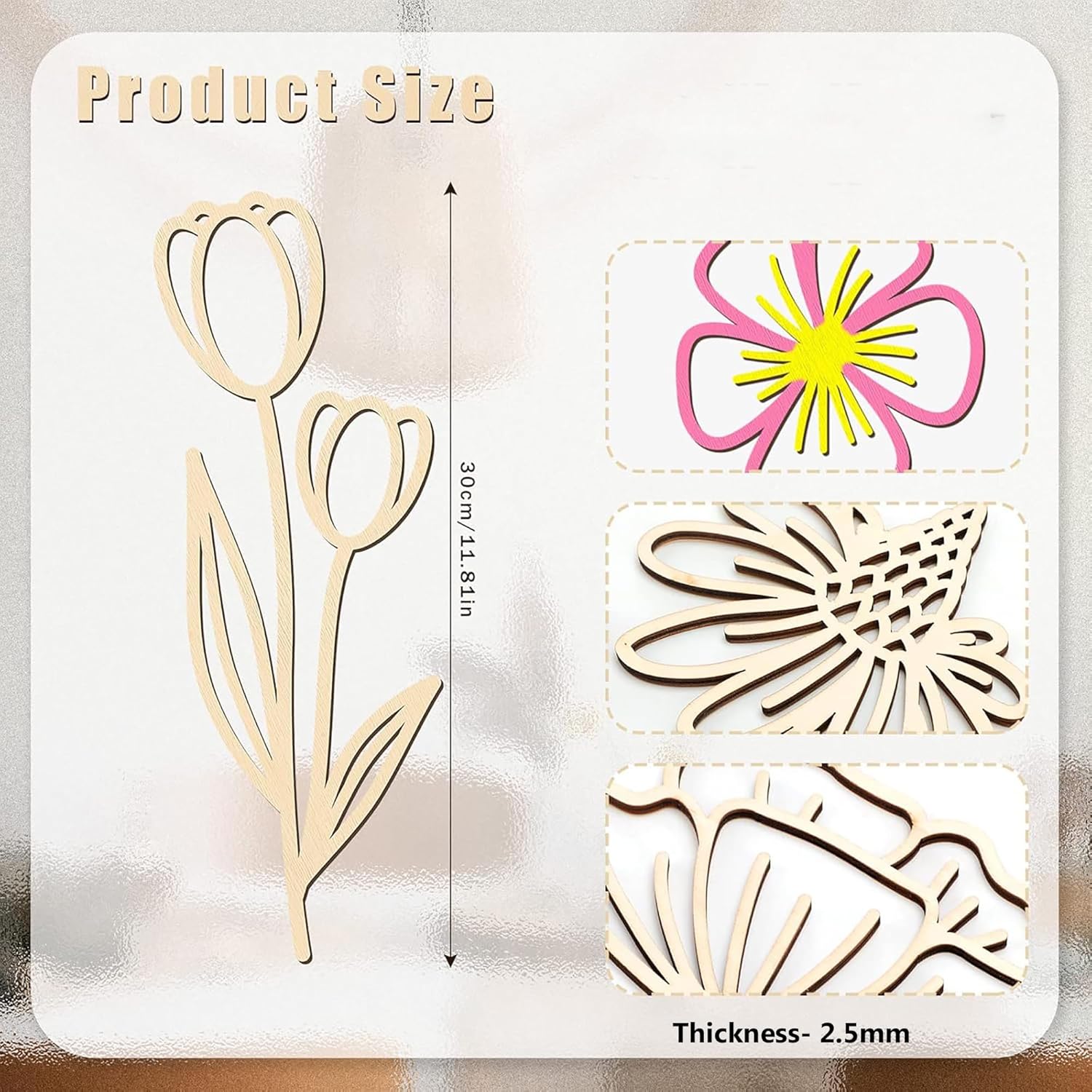 Set of floral metal dies with a measurement scale on a white background