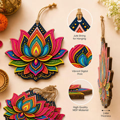 Lotus Shape MDF Wooden Craft Base for DIY Art & Craft, Printed Lotus Cutout for Painting, Diwali DIY Projects, 3.5 x 3.4 Inch, Pack of 6, Cliths