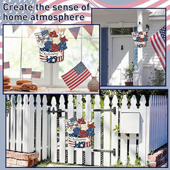 Decorative elements for creating a patriotic home atmosphere with flags and floral decorations.