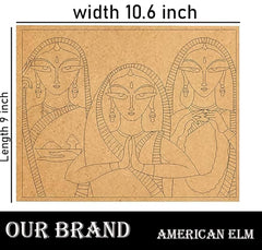 Decorative mat with artistic depiction of three women, dimensions 9x10.6 inches, brand 'American Elm' visible.