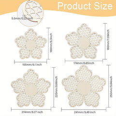 Dimensions of decorative flower-shaped cutouts with measurements in millimeters.