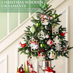 Decorative Christmas tree with wooden ornaments in a home setting