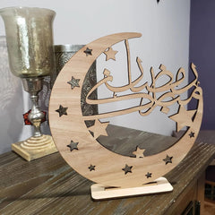 Cliths Ramadan Mubarak Wooden Crescent Moon Decor Islamic Table Display Eid Home Decoration