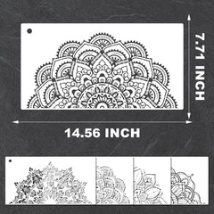 Decorative mandala stencil with measurements on a dark background