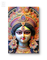 Colorful depiction of a deity with intricate patterns and jewelry on a white background