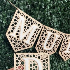 Cliths Ramadan Mubarak Wooden Banner Islamic Wall Art Geometric Design Eid Decor Rustic Home Decoration