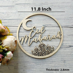 Cliths Eid Mubarak Wooden Hanging Sign Islamic Home Decor Ramadan Wall Art Festive Decoration DIY Gift